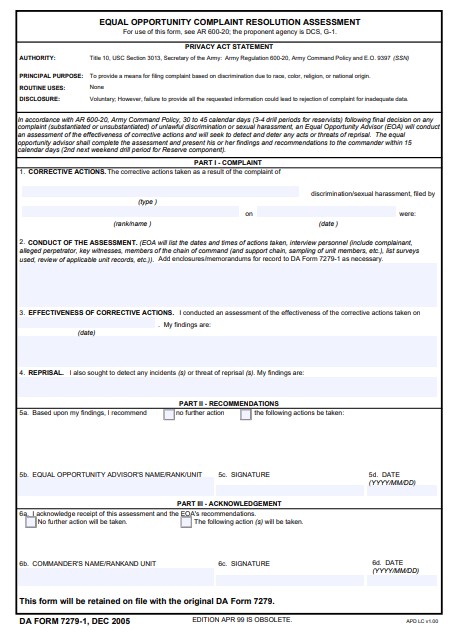 DA Form 7279-1 form preview