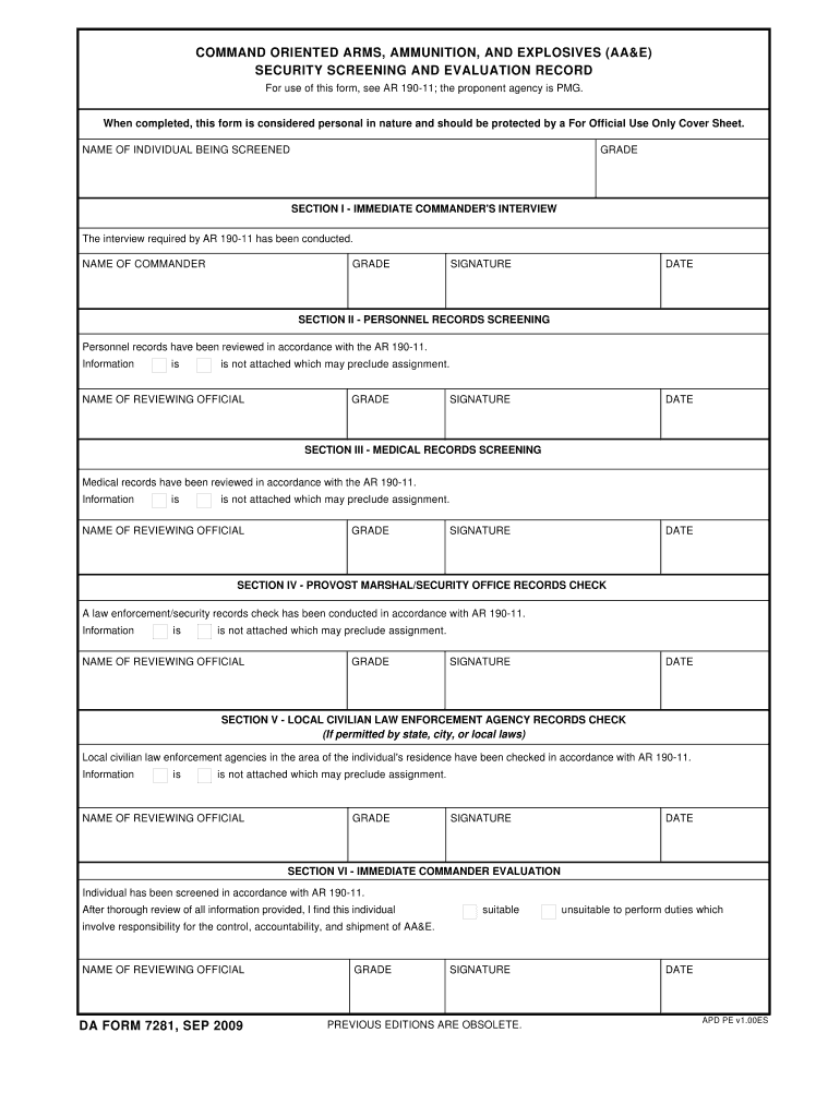 DA Form 7281 form preview