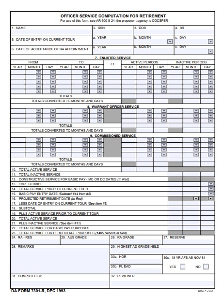 DA Form 7301-R form preview