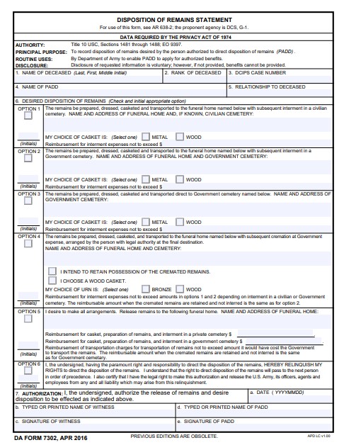 DA Form 7302 form preview