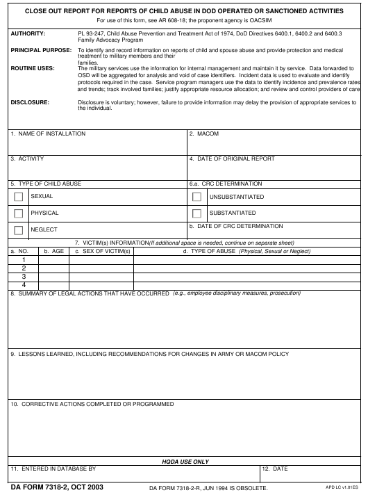 DA Form 7318-2 form preview