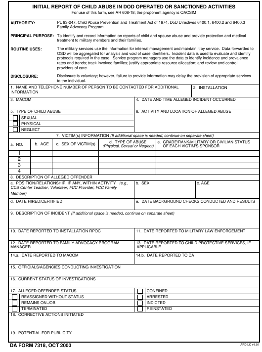 DA Form 7318 form preview