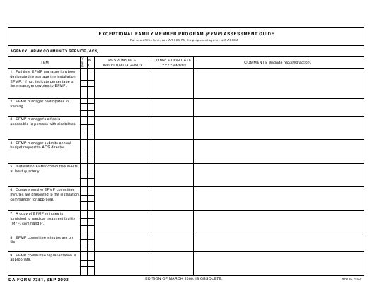 DA Form 7351 form preview