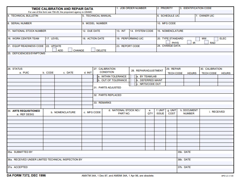 DA Form 7372 form preview