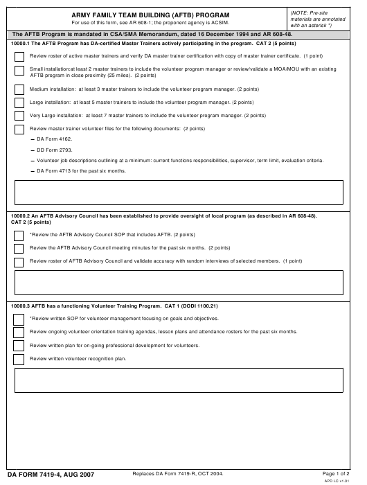 DA Form 7419-4 form preview