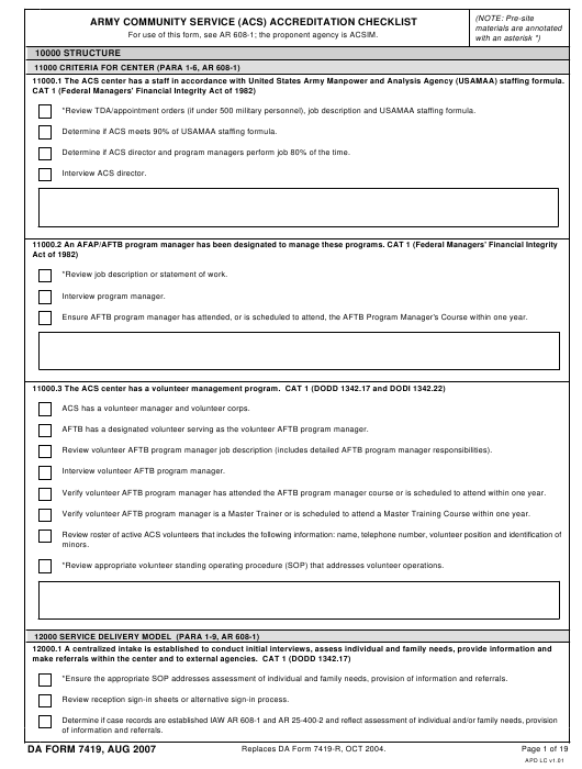 DA Form 7419 form preview