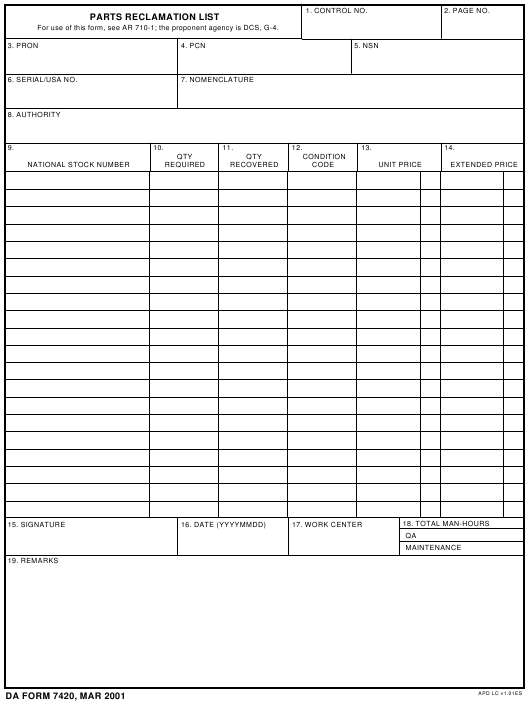 DA Form 7420 form preview