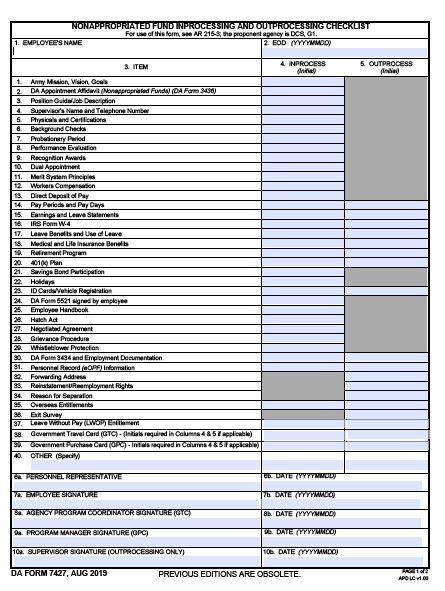 DA Form 7427 form preview
