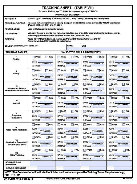 DA Form 7442 form preview