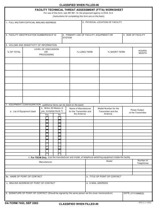 DA Form 7453 form preview