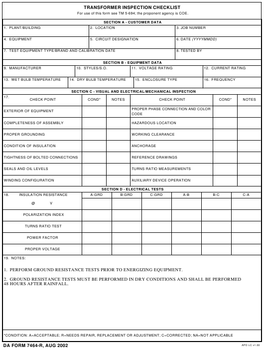 DA Form 7464-R form preview