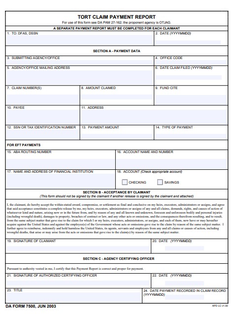 DA Form 7500 form preview