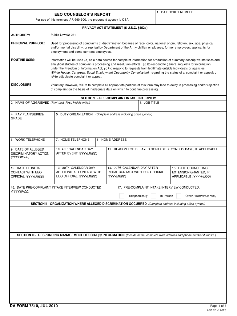 DA Form 7510 form preview