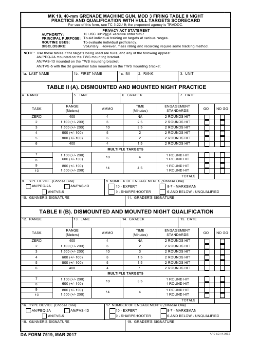 DA Form 7519 form preview