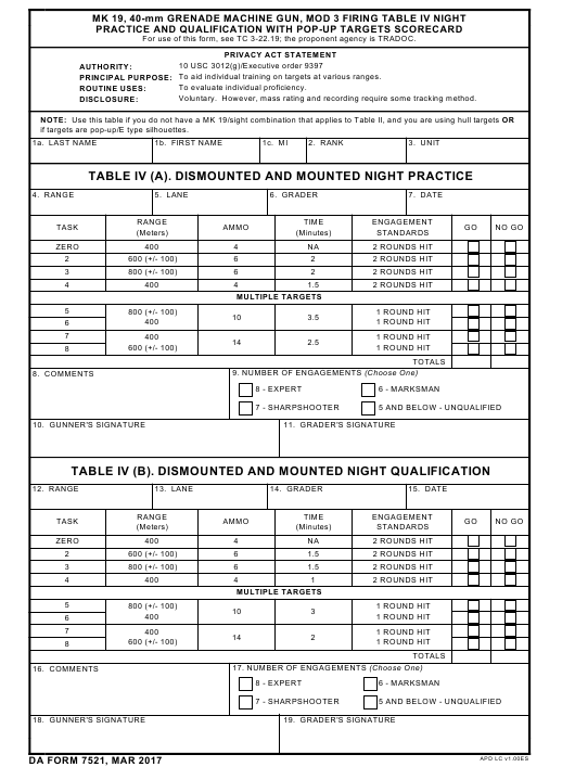 DA Form 7521 form preview