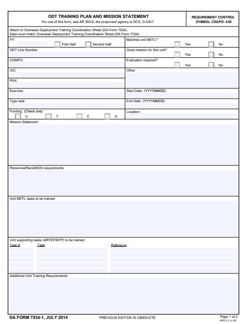 DA Form 7534-1 form preview
