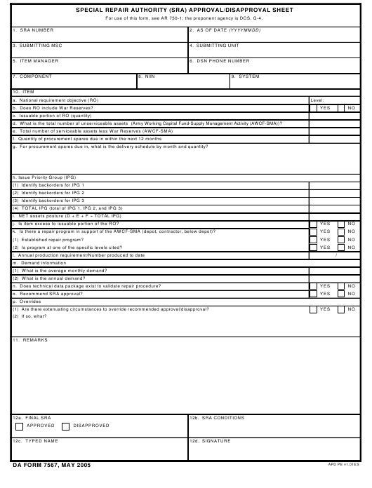 DA Form 7567 form preview
