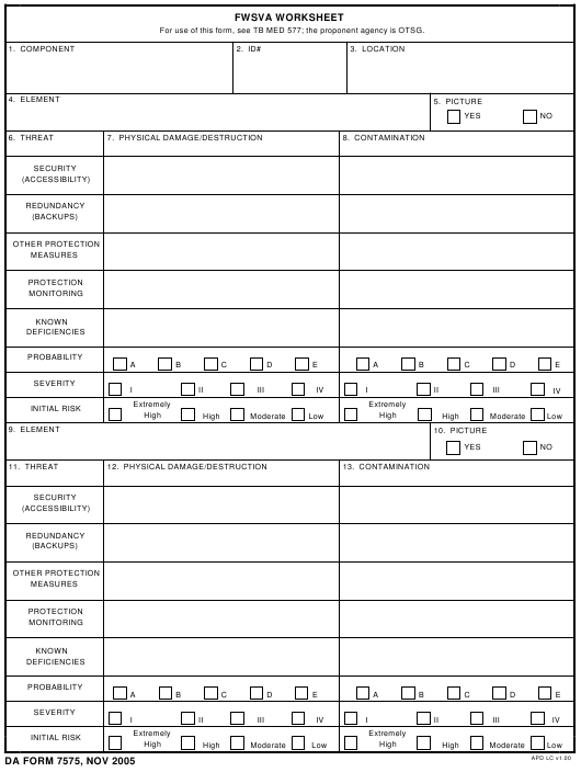 DA Form 7575 form preview