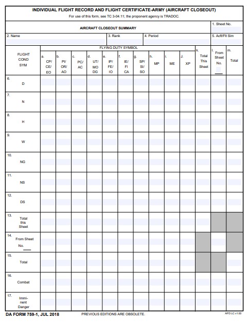 DA Form 759-1 form preview