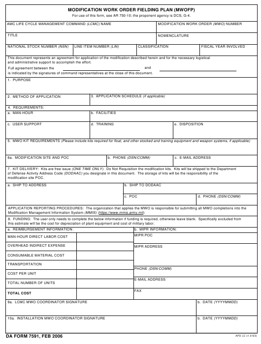DA Form 7591 form preview