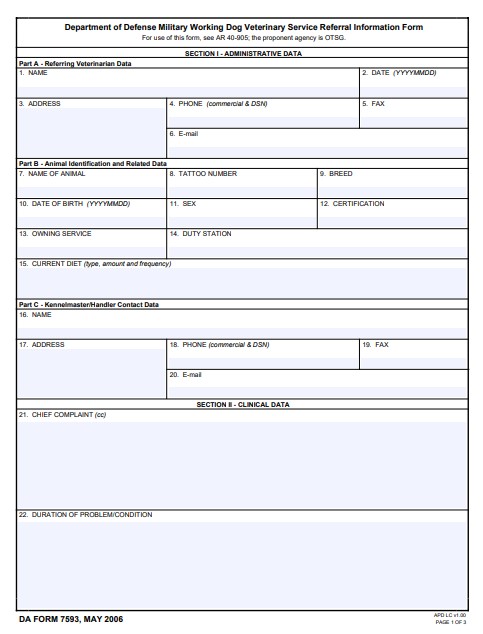 DA Form 7593 form preview