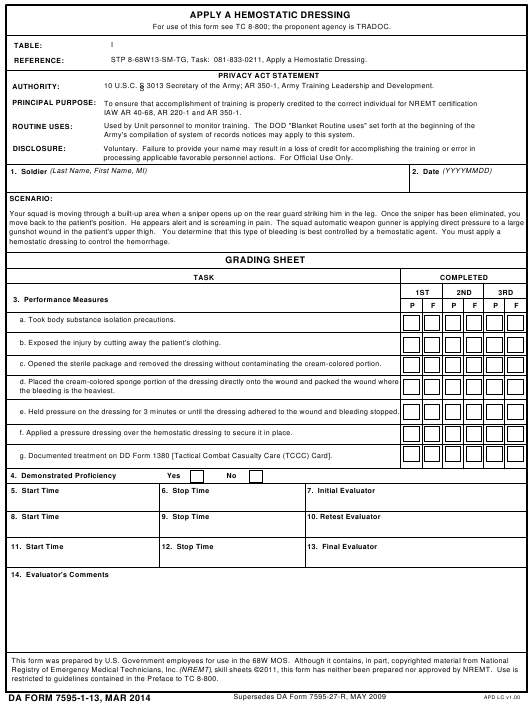 DA Form 7595-1-13 form preview