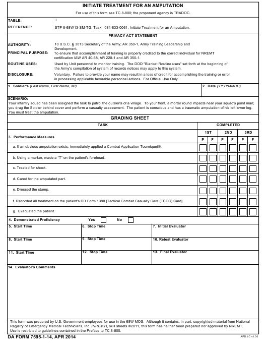 DA Form 7595-1-14 form preview