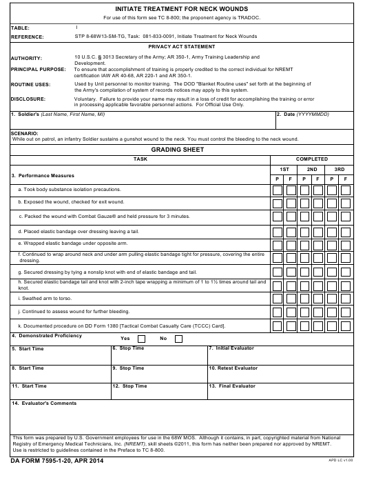DA Form 7595-1-20 form preview