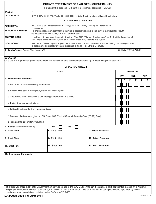 DA Form 7595-1-6 form preview