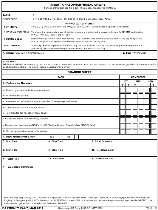 DA Form 7595-2-7 form preview