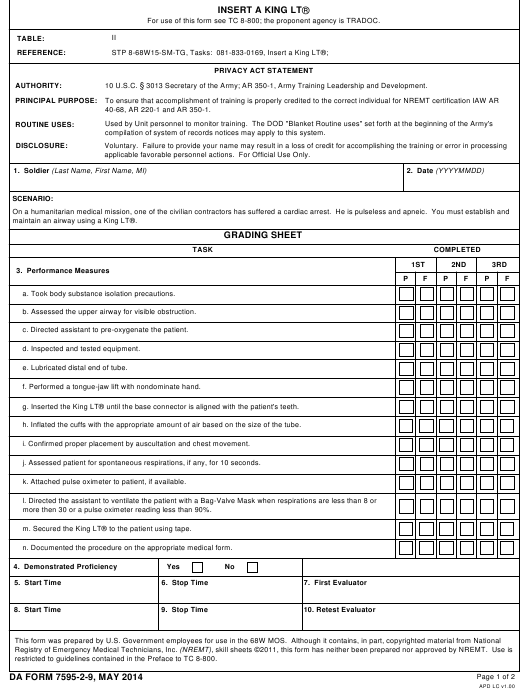 DA Form 7595-2-9 form preview