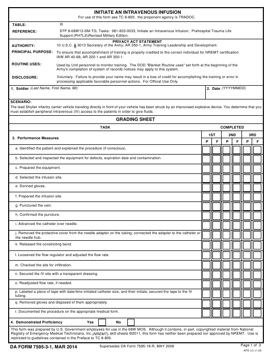 DA Form 7595-3-1 form preview
