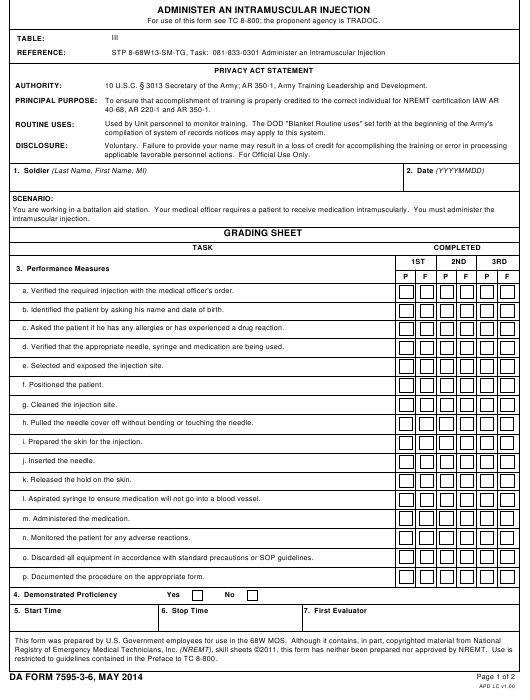 DA Form 7595-3-6 form preview