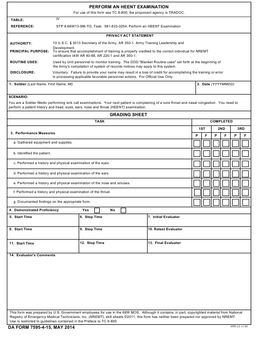 DA Form 7595-4-14 form preview