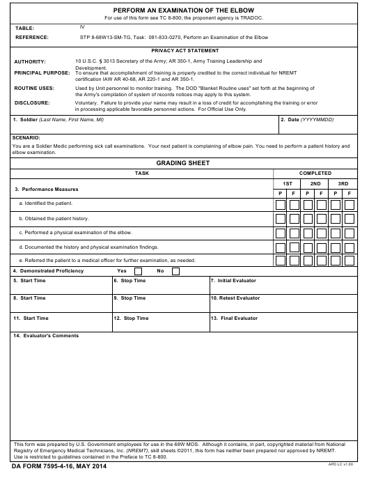 DA Form 7595-4-16 form preview