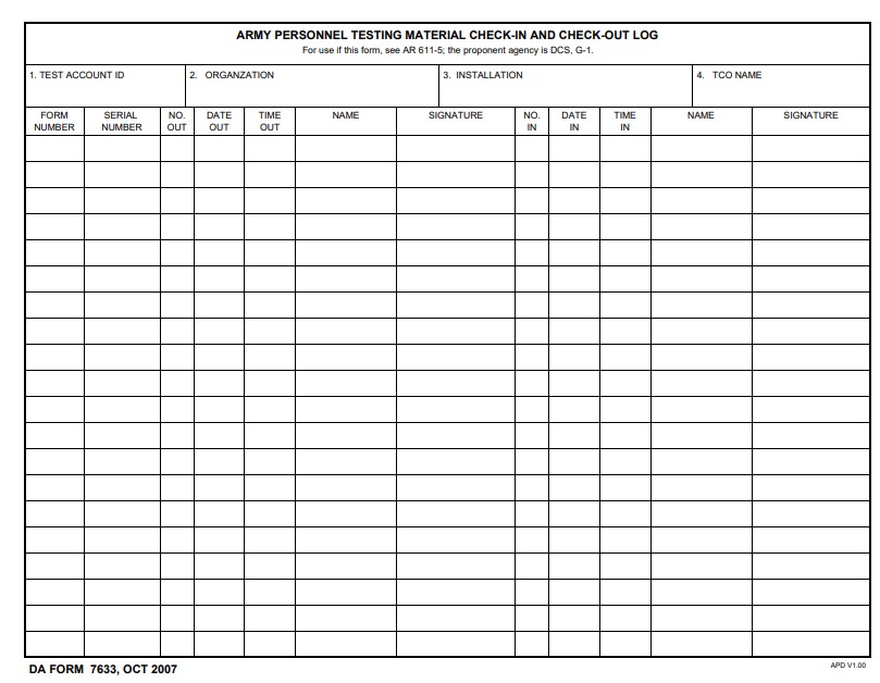 DA Form 7633 form preview