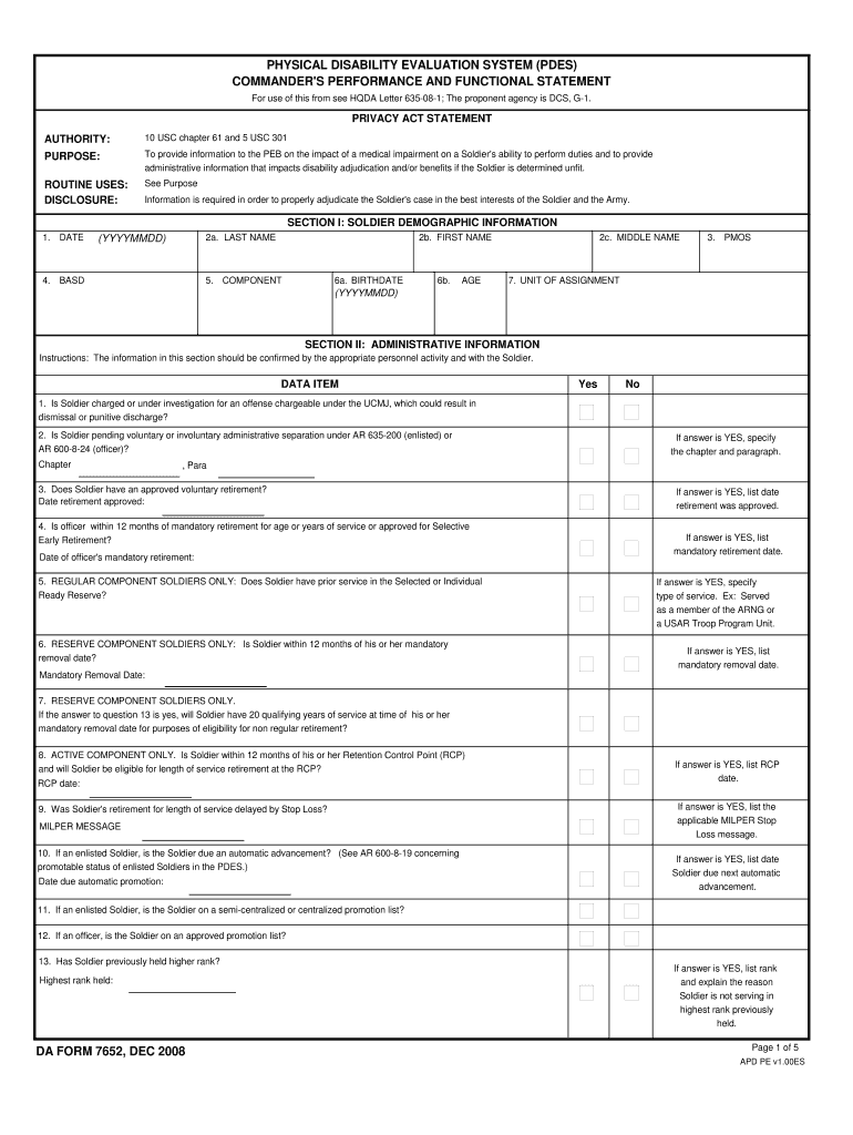 DA Form 7652 form preview
