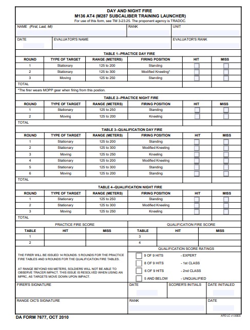 DA Form 7677 form preview