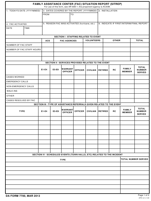 DA Form 7700 form preview