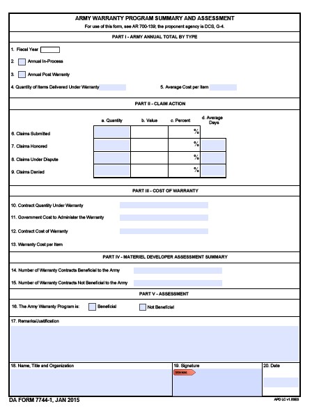 DA Form 7744-1 form preview