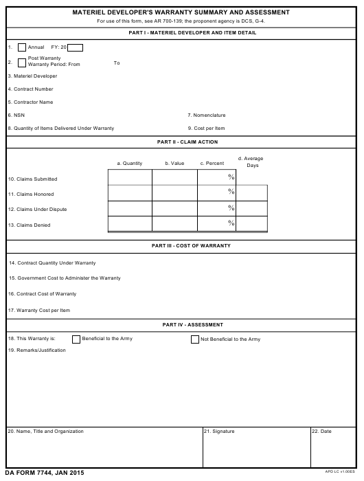 DA Form 7744 form preview