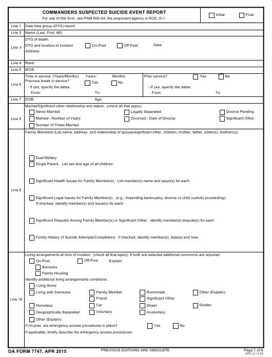 DA Form 7747 form preview