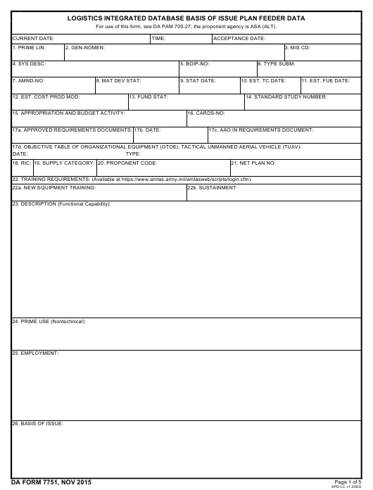 DA Form 7751 form preview