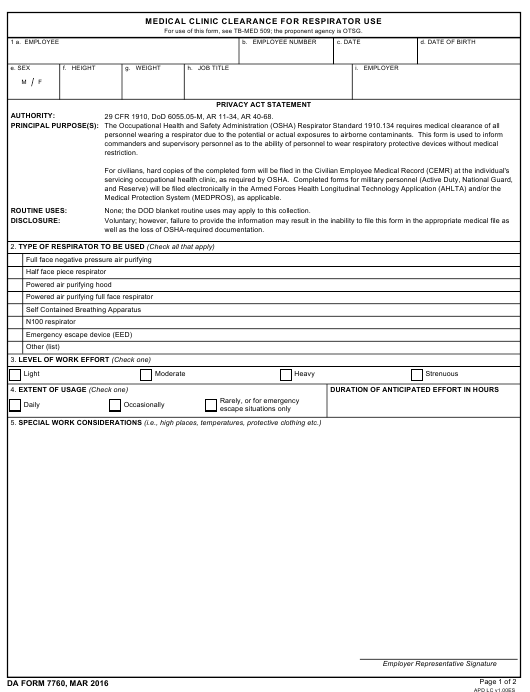 DA Form 7760 form preview