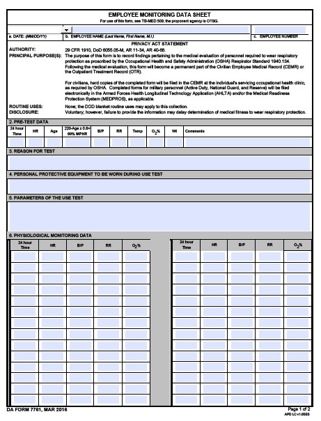 DA Form 7761 form preview
