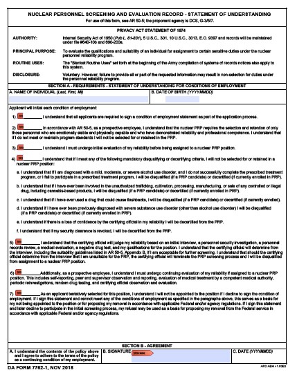 DA Form 7762-1 form preview
