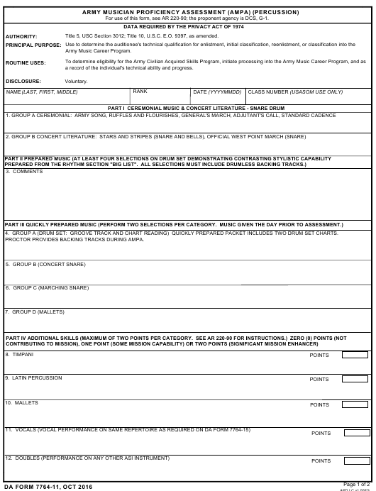 DA Form 7764-11 form preview