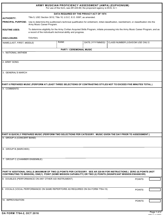 DA Form 7764-2 form preview