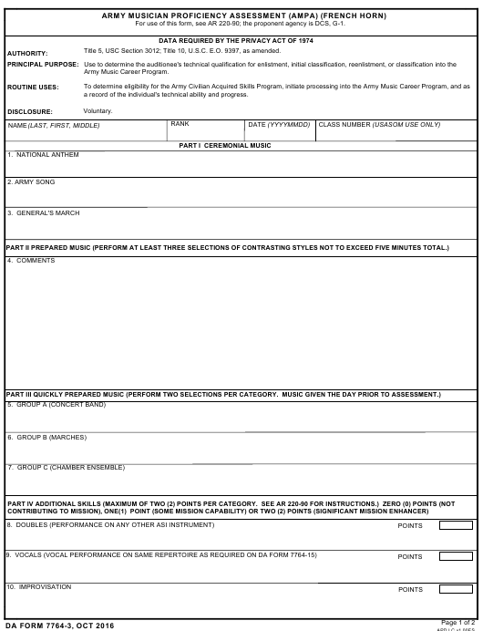 DA Form 7764-3 form preview
