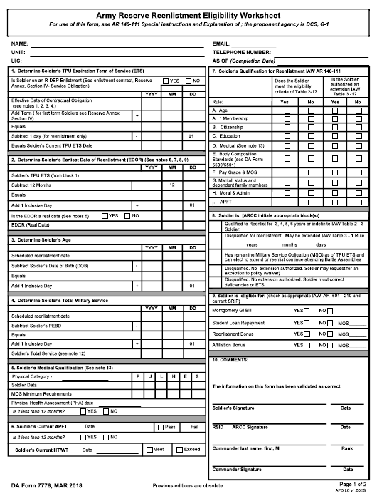 DA Form 7776 form preview